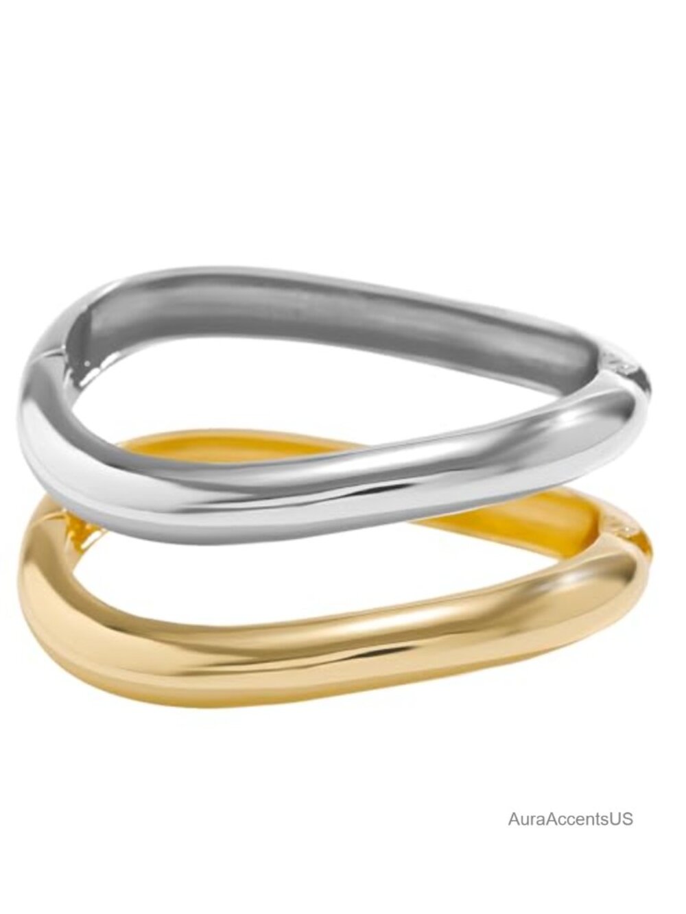 Gold and Silver Plated Wide Wire Chunky Cuff Bracelet Set Minimalist Stackable